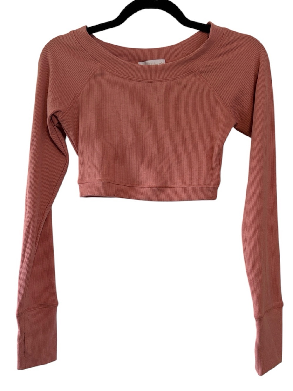 House of Harlow 1960 Peachy Pink Ribbed Long Sleeve Crop Top